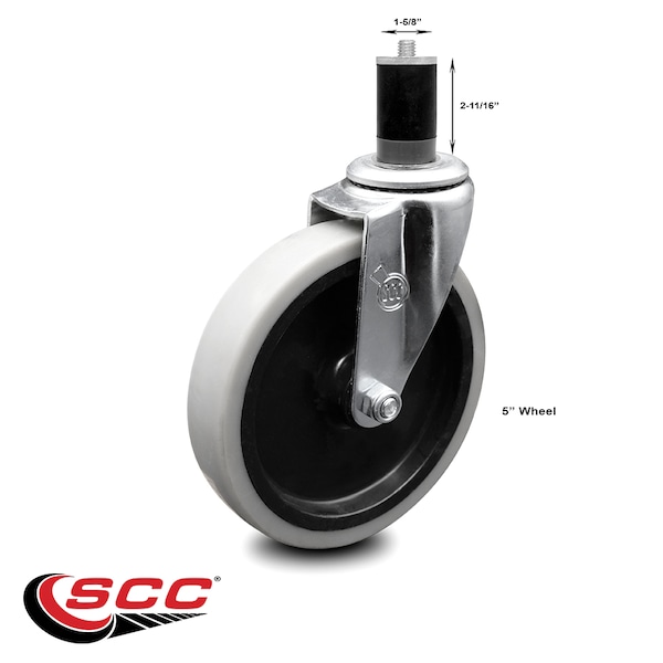 5 Inch Thermoplastic Rubber Wheel 1-5/8 Inch Expanding Stem Caster SCC